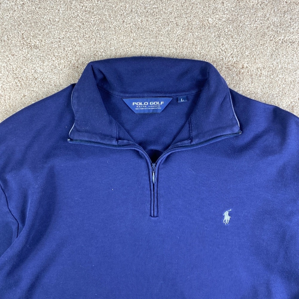 Polo Golf Ralph Lauren Mens Large‎ Navy Blue 100% Pima Cotton 1/4 Zip Pullover